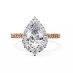 Rose Gold Pear Cut Diamond Halo Ring with Pavé Band