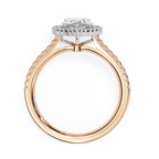 Rose Gold Pear Cut Diamond Halo Ring with Pavé Band
