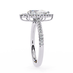 White Gold Pear Cut Diamond Halo Ring with Pavé Shoulders