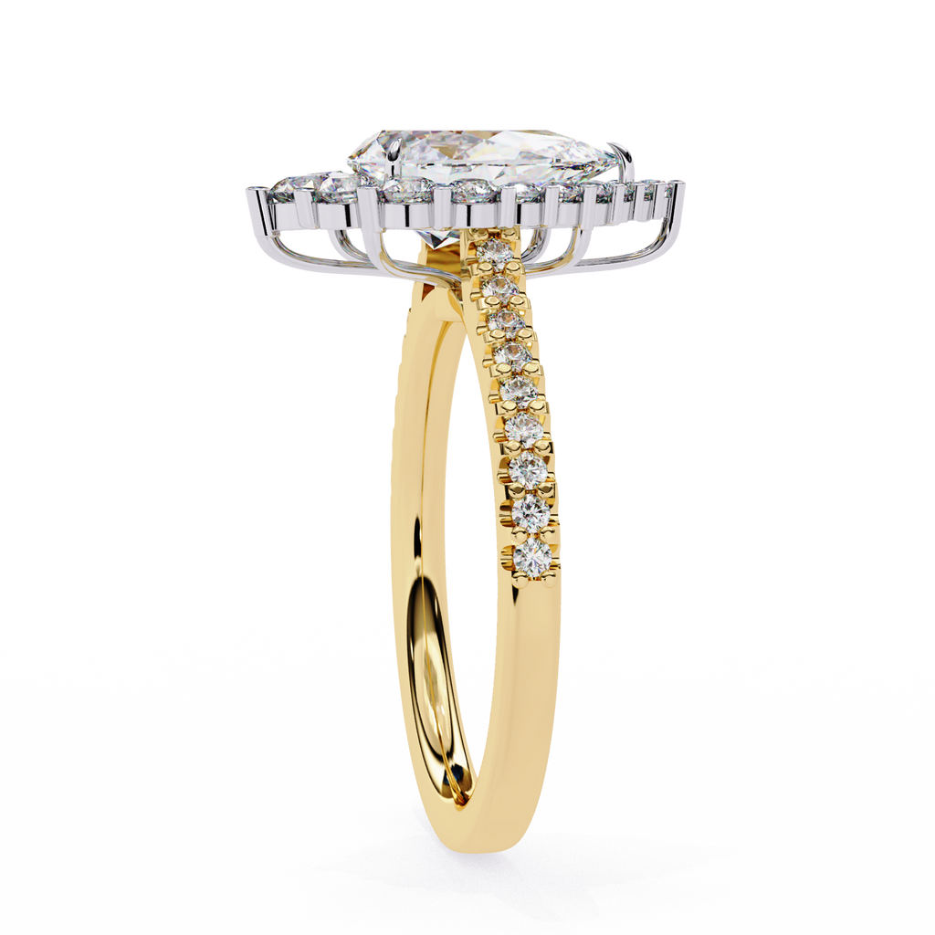 Yellow Gold Pear Cut Diamond Halo Ring with Pavé Band