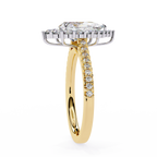Yellow Gold Pear Cut Diamond Halo Ring with Pavé Band