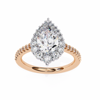 Rose Gold Pear Cut Diamond Halo Ring with Pavé Band