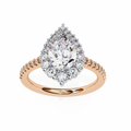 Rose Gold Pear Cut Diamond Halo Ring with Pavé Band