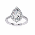 White Gold Pear Cut Diamond Halo Ring with Pavé Shoulders