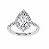 White Gold Pear Cut Diamond Halo Ring with Pavé Shoulders
