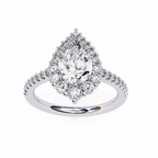White Gold Pear Cut Diamond Halo Ring with Pavé Shoulders
