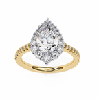 Yellow Gold Pear Cut Diamond Halo Ring with Pavé Band