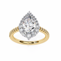 Yellow Gold Pear Cut Diamond Halo Ring with Pavé Band