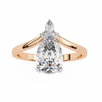 Rose Gold Pear Cut Diamond Ring with Chevron Band and Accent Cluster