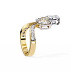 Yellow Gold Pear and Round Cut Diamond Toi et Moi Ring with Pavé Band