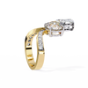 Yellow Gold Pear and Round Cut Diamond Toi et Moi Ring with Pavé Band