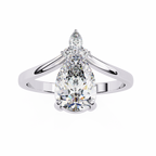 White Gold Pear Cut Diamond Ring with Marquise and Round Crown Accent