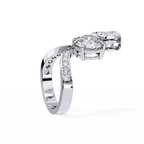 White Gold Pear and Round Cut Diamond Toi et Moi Ring with Pavé Band