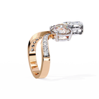 Rose Gold Pear and Round Cut Diamond Toi et Moi Ring with Pavé Band