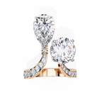 Rose Gold Pear and Round Cut Diamond Toi et Moi Ring with Pavé Band