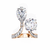 Rose Gold Pear and Round Cut Diamond Toi et Moi Ring with Pavé Band