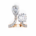 Rose Gold Pear and Round Cut Diamond Toi et Moi Ring with Pavé Band