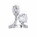 White Gold Pear and Round Cut Diamond Toi et Moi Ring with Pavé Band