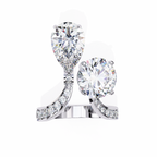 White Gold Pear and Round Cut Diamond Toi et Moi Ring with Pavé Band