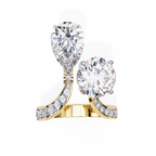 Yellow Gold Pear and Round Cut Diamond Toi et Moi Ring with Pavé Band