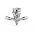 White Gold Pear Cut Diamond Ring with Marquise and Round Crown Accent