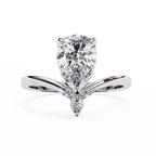 White Gold Pear Cut Diamond Ring with Marquise and Round Crown Accent