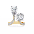 Yellow Gold Pear and Round Cut Diamond Toi et Moi Ring with Pavé Band