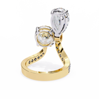 Yellow Gold Pear and Round Cut Diamond Toi et Moi Ring with Pavé Band
