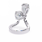 White Gold Pear and Round Cut Diamond Toi et Moi Ring with Pavé Band