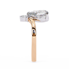Rose Gold Pear Cut Diamond Ring with Chevron Band and Accent Cluster