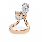 Rose Gold Pear and Round Cut Diamond Toi et Moi Ring with Pavé Band