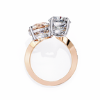 Rose Gold Pear and Round Cut Diamond Toi et Moi Ring with Pavé Band