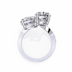 White Gold Pear and Round Cut Diamond Toi et Moi Ring with Pavé Band