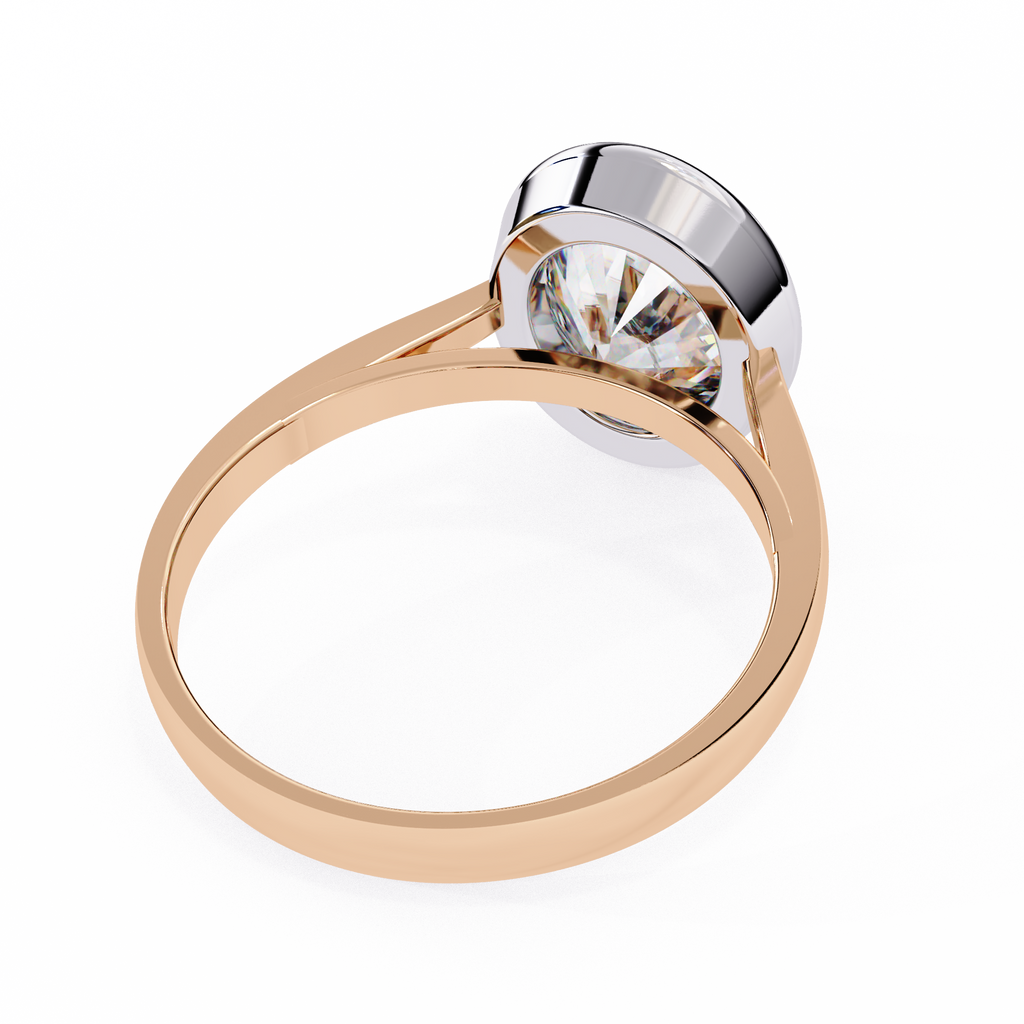 Rose Gold Oval Cut Diamond Solitaire Ring with Full Bezel Setting