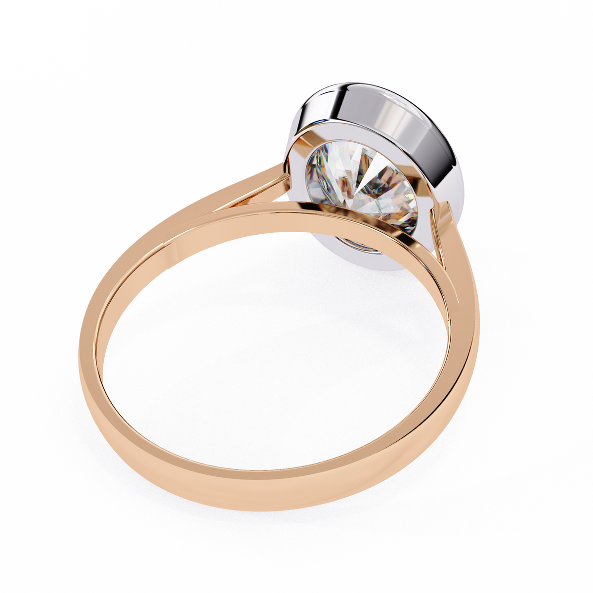 Rose Gold Oval Cut Diamond Solitaire Ring with Full Bezel Setting