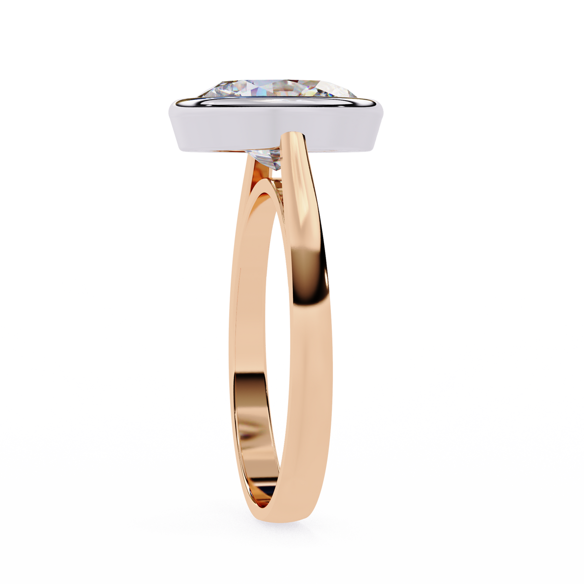 Rose Gold Oval Cut Diamond Solitaire Ring with Full Bezel Setting