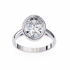 White Gold Oval Cut Diamond Solitaire Ring with Full Bezel Setting and Plain Tapered Band