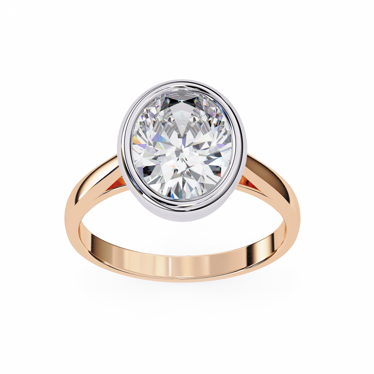 Rose Gold Oval Cut Diamond Solitaire Ring with Full Bezel Setting
