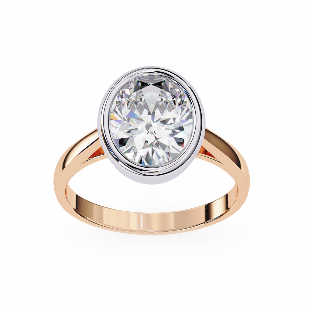 Rose Gold Oval Cut Diamond Solitaire Ring with Full Bezel Setting