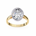 Yellow Gold Oval Cut Diamond Solitaire Ring with Two-Tone Bezel Setting