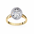 Yellow Gold Oval Cut Diamond Solitaire Ring with Two-Tone Bezel Setting