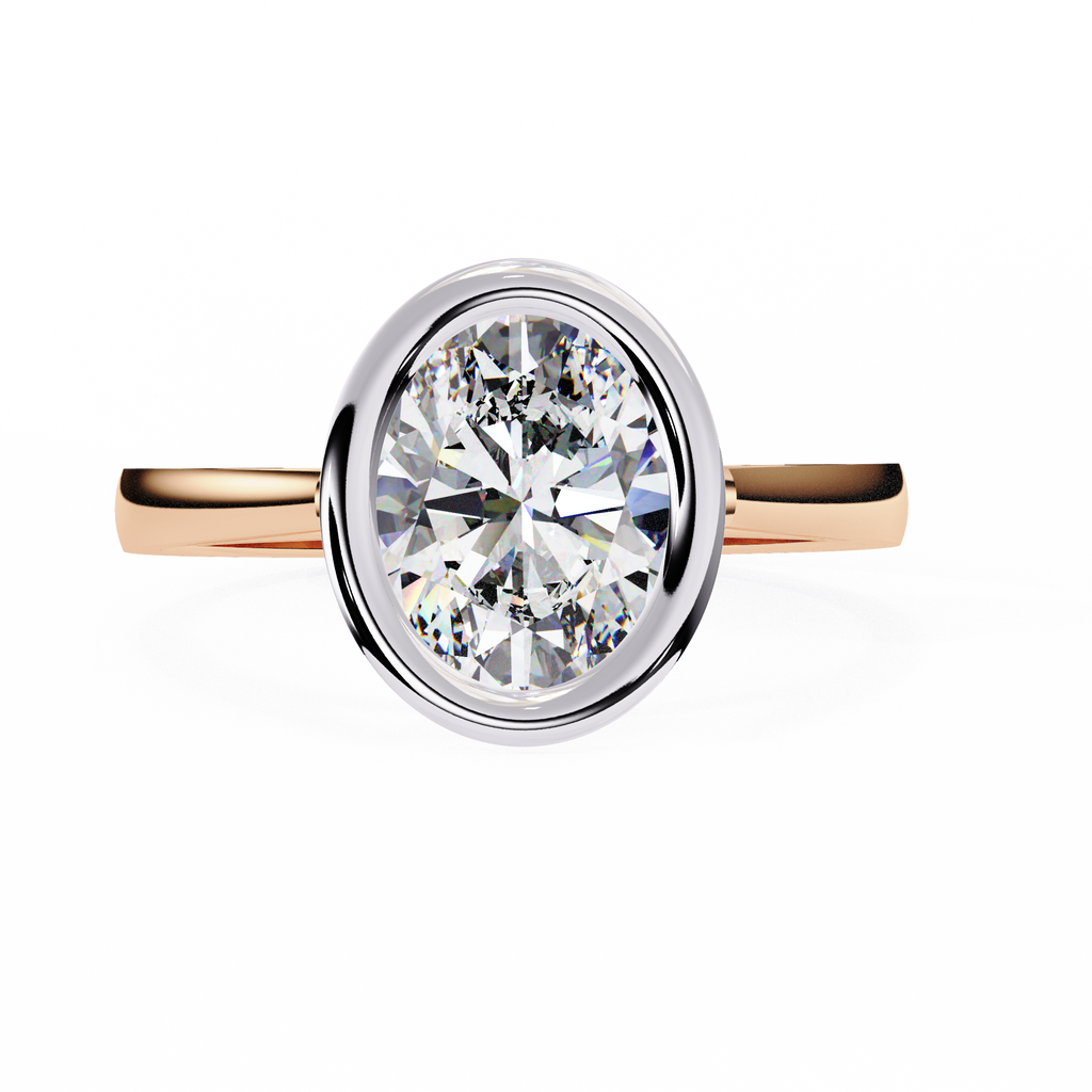 Rose Gold Oval Cut Diamond Solitaire Ring with Full Bezel Setting