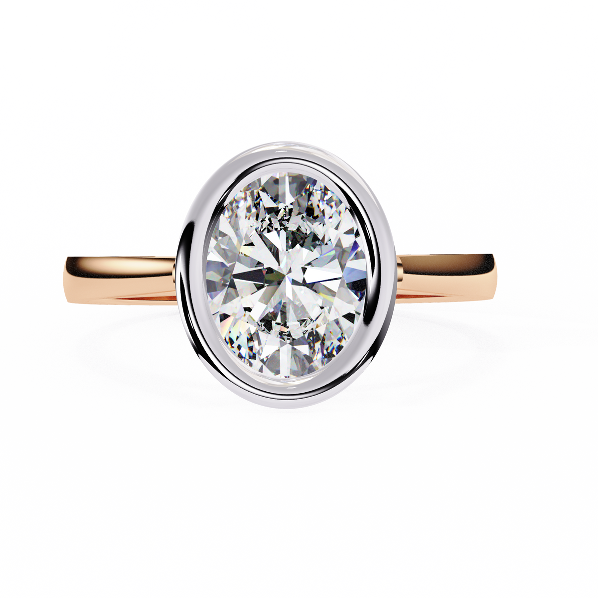 Rose Gold Oval Cut Diamond Solitaire Ring with Full Bezel Setting