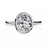 White Gold Oval Cut Diamond Solitaire Ring with Full Bezel Setting and Plain Tapered Band