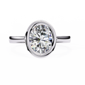 White Gold Oval Cut Diamond Solitaire Ring with Full Bezel Setting and Plain Tapered Band