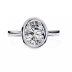 White Gold Oval Cut Diamond Solitaire Ring with Full Bezel Setting and Plain Tapered Band