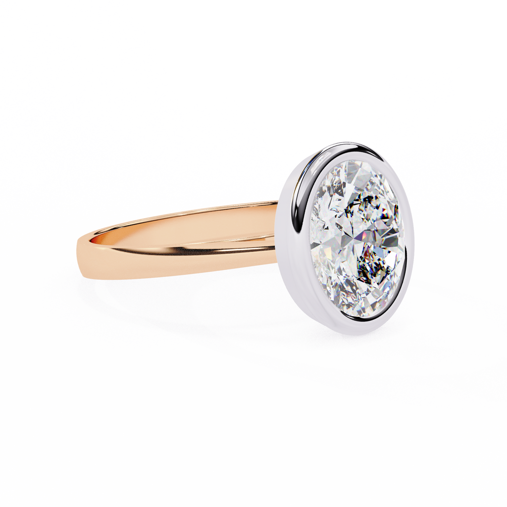 Rose Gold Oval Cut Diamond Solitaire Ring with Full Bezel Setting