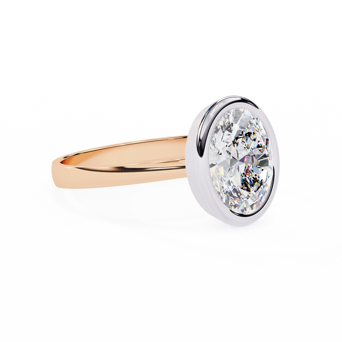 Rose Gold Oval Cut Diamond Solitaire Ring with Full Bezel Setting