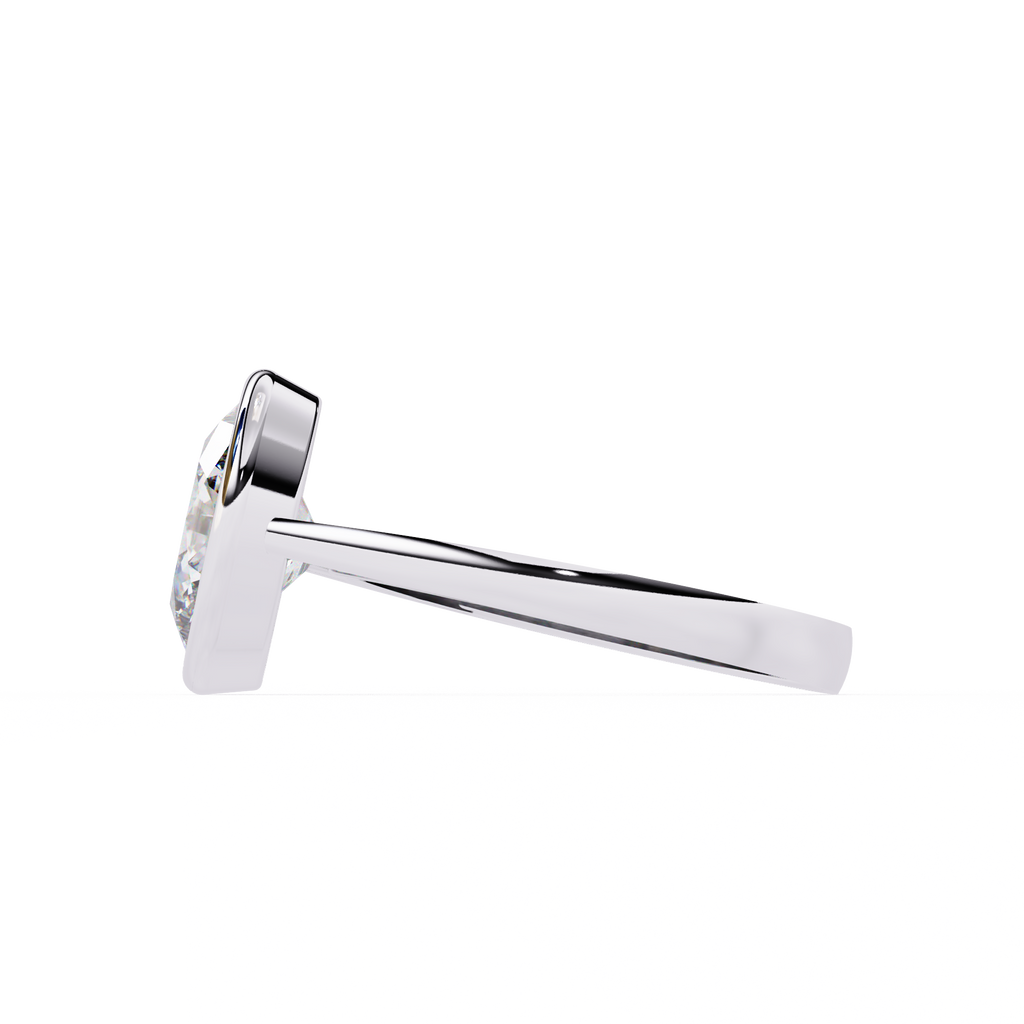 White Gold Oval Cut Diamond Solitaire Ring with Full Bezel Setting and Plain Tapered Band