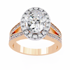 Rose Gold Oval Cut Diamond Halo Ring with Split Shank Pavé Band